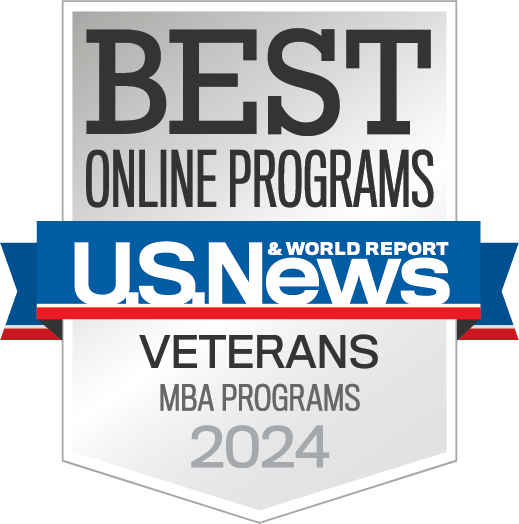 Best Online Programs U.S. News & World Report badge for Veterans MBA Programs 2024