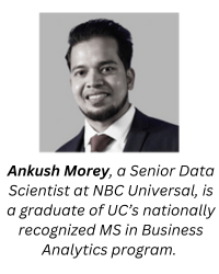 Ankush Morey, a ms bana graduate currently working at NBC Universal