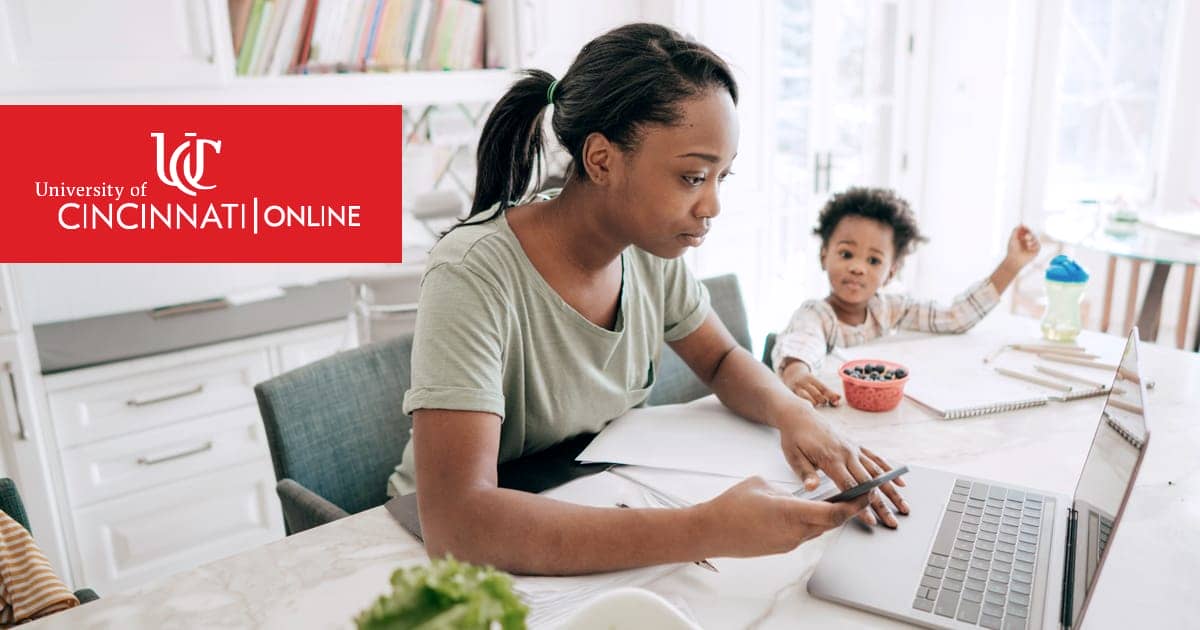 Image showing working parent earning their degree online