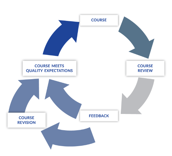 This graphic gives an overview of the Quality Matters course peer review process. 
