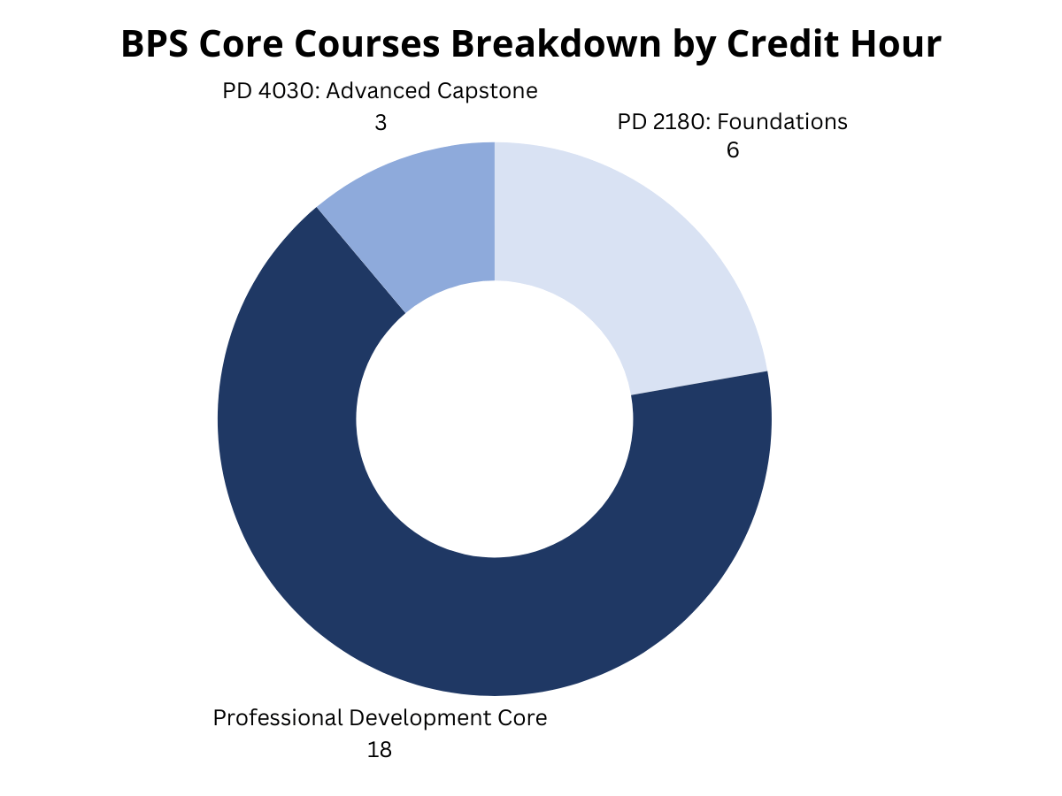 Chart of the credit hours in the Bachelor's in Professional Studies foundation course