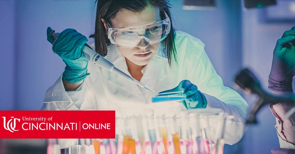 Laboratory scientist working in a lab with University of Cincinnati Online